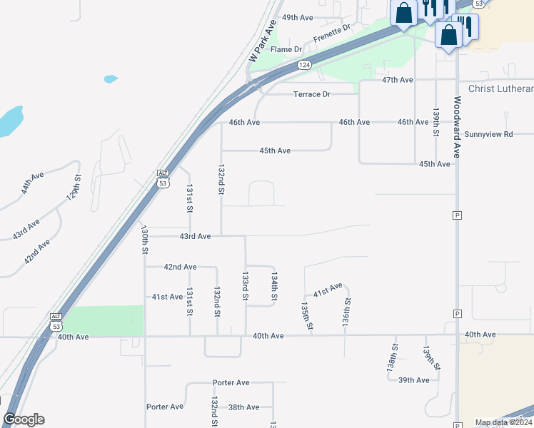 map of restaurants, bars, coffee shops, grocery stores, and more near 13318 43rd Avenue in Chippewa Falls