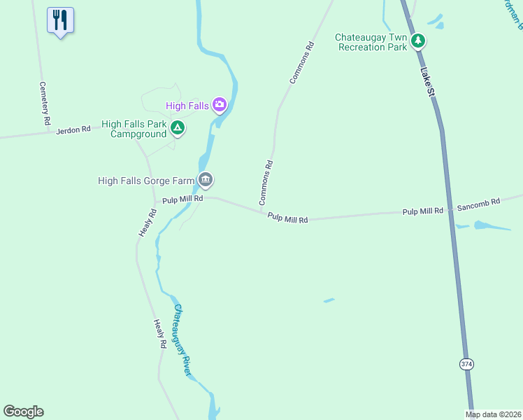 map of restaurants, bars, coffee shops, grocery stores, and more near 92 Pulp Mill Rd in Chateaugay