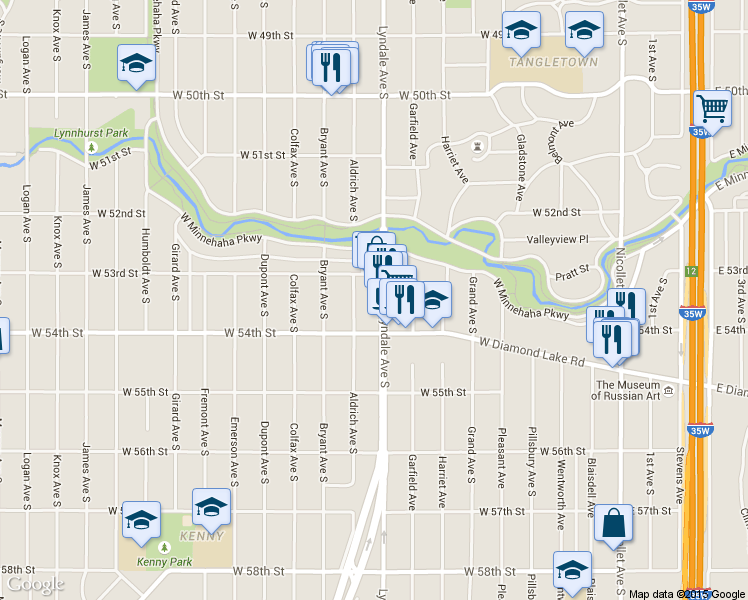 map of restaurants, bars, coffee shops, grocery stores, and more near in Minneapolis
