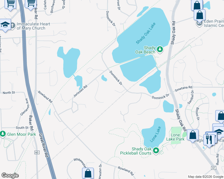 map of restaurants, bars, coffee shops, grocery stores, and more near 12307 Oak Chaise Court in Hopkins