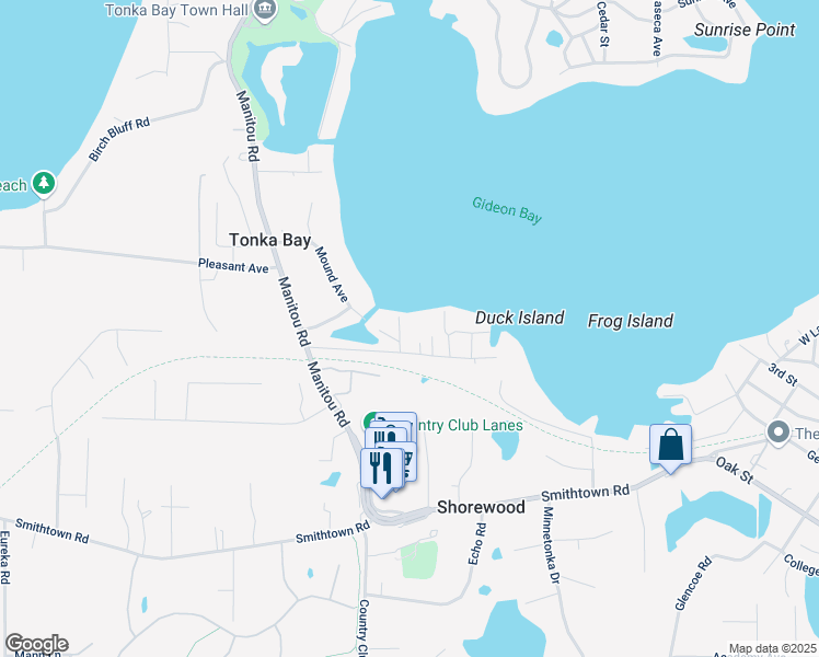map of restaurants, bars, coffee shops, grocery stores, and more near 15 Bay Street in Excelsior