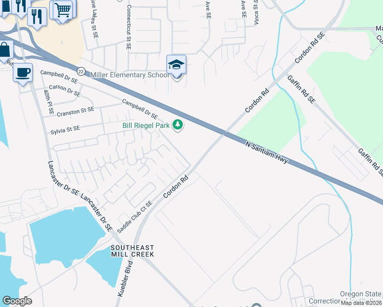 map of restaurants, bars, coffee shops, grocery stores, and more near 4611 Campbell Drive Southeast in Salem