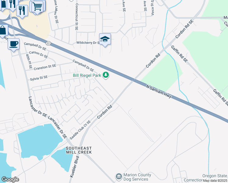 map of restaurants, bars, coffee shops, grocery stores, and more near 4611 Campbell Drive Southeast in Salem