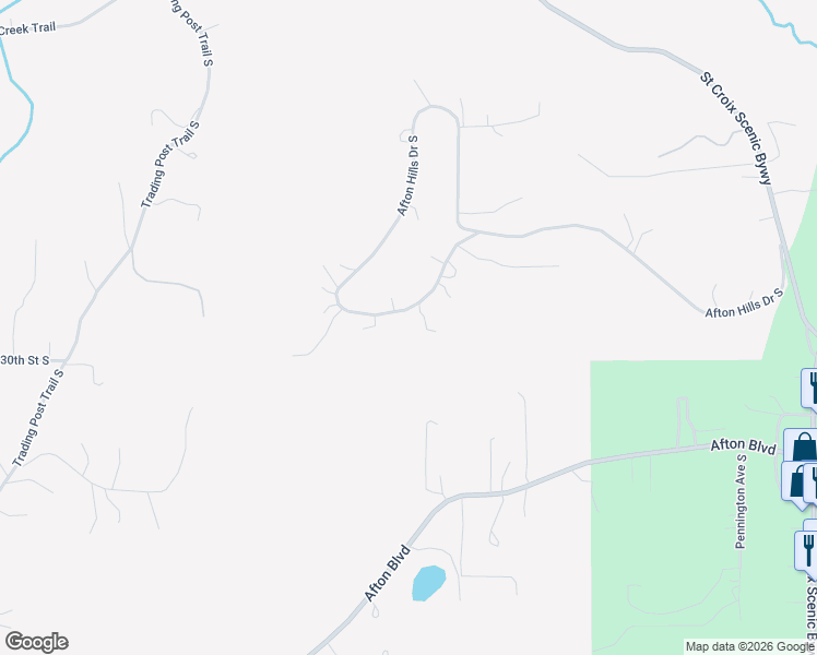 map of restaurants, bars, coffee shops, grocery stores, and more near 15161 Afton Hills Drive South in Afton