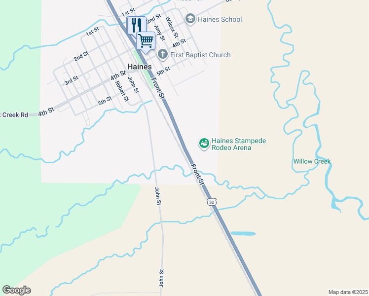 map of restaurants, bars, coffee shops, grocery stores, and more near 1429 Front Street in Baker City