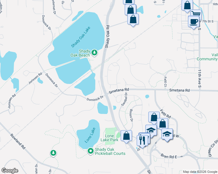 map of restaurants, bars, coffee shops, grocery stores, and more near 5228 Beachside Drive in Hopkins