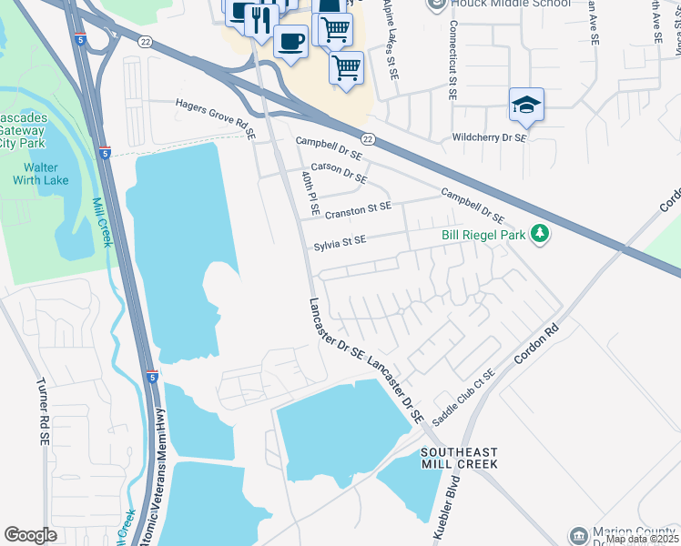 map of restaurants, bars, coffee shops, grocery stores, and more near 2200 Lancaster Drive Southeast in Salem