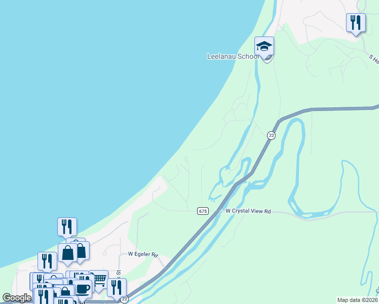 map of restaurants, bars, coffee shops, grocery stores, and more near 5300 W Overbrook Rd in Leelanau