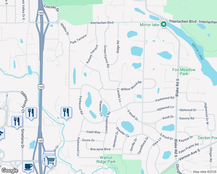 map of restaurants, bars, coffee shops, grocery stores, and more near 5305 Kelsey Terrace in Minneapolis
