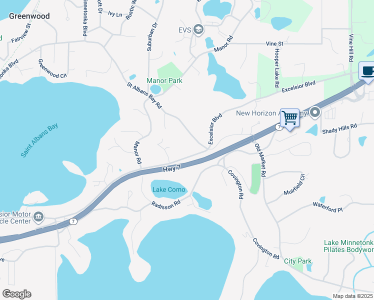 map of restaurants, bars, coffee shops, grocery stores, and more near 20540 Excelsior Boulevard in Excelsior
