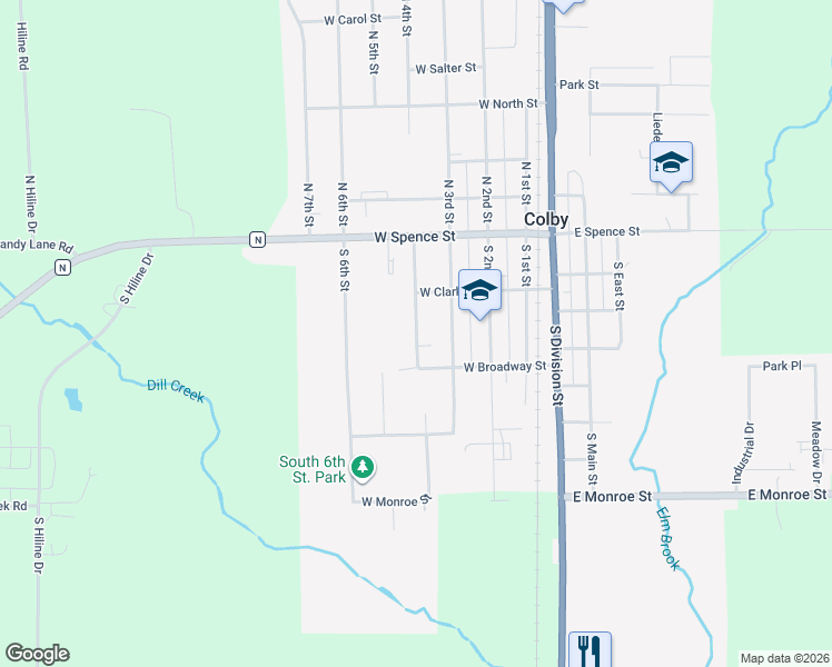 map of restaurants, bars, coffee shops, grocery stores, and more near 209 South 4th Street in Colby