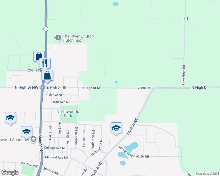 map of restaurants, bars, coffee shops, grocery stores, and more near 20011 Raven Avenue in Hutchinson