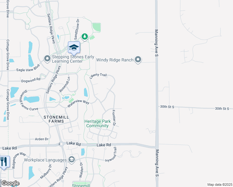 map of restaurants, bars, coffee shops, grocery stores, and more near 2973 Frontier Drive in Woodbury