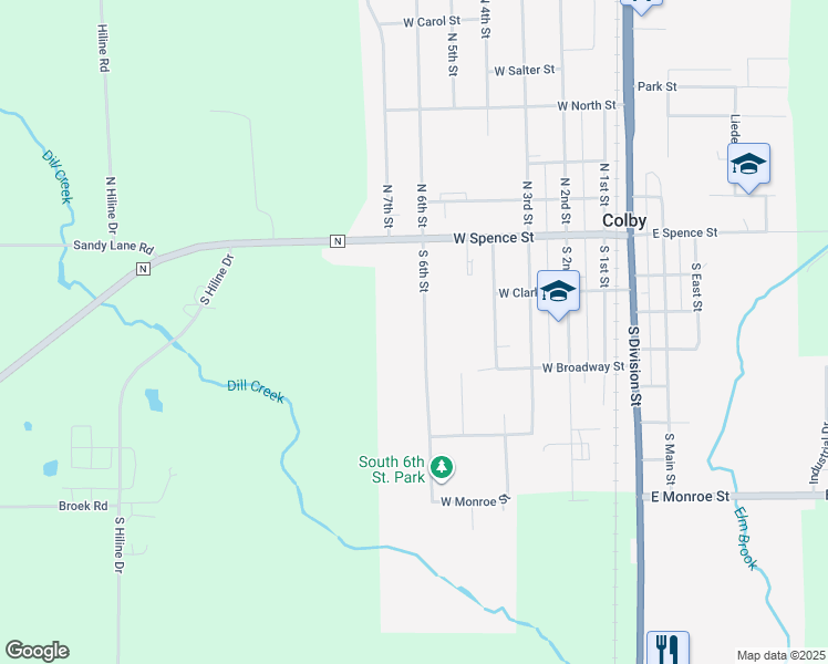 map of restaurants, bars, coffee shops, grocery stores, and more near 205 6th Street in Colby