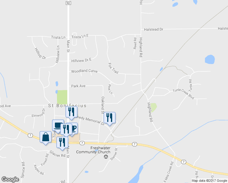map of restaurants, bars, coffee shops, grocery stores, and more near 3906 Pine Lane in Saint Bonifacius
