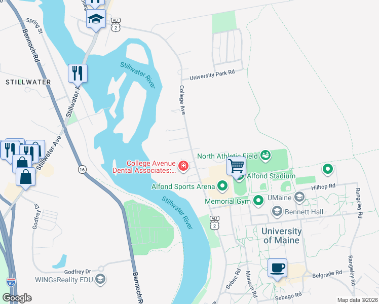 map of restaurants, bars, coffee shops, grocery stores, and more near 7 Kell Street in Orono