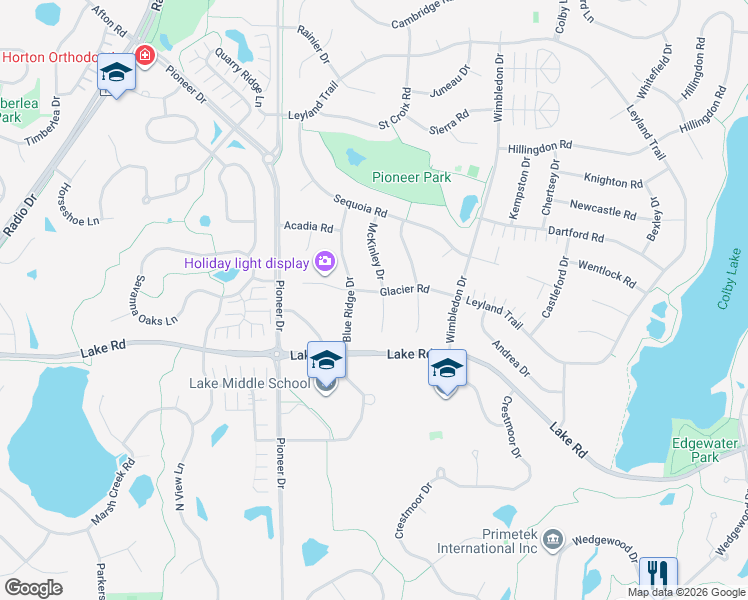 map of restaurants, bars, coffee shops, grocery stores, and more near 2898 McKinley Drive in Woodbury