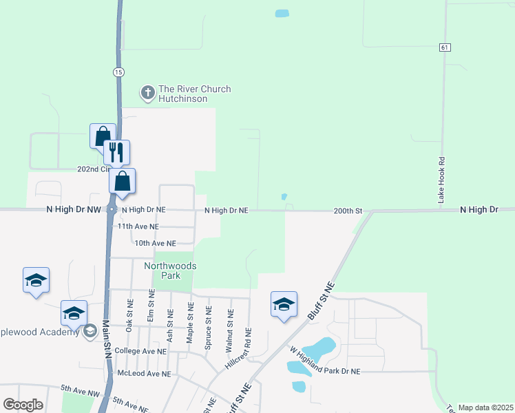 map of restaurants, bars, coffee shops, grocery stores, and more near 20011 Raven Avenue in Hutchinson