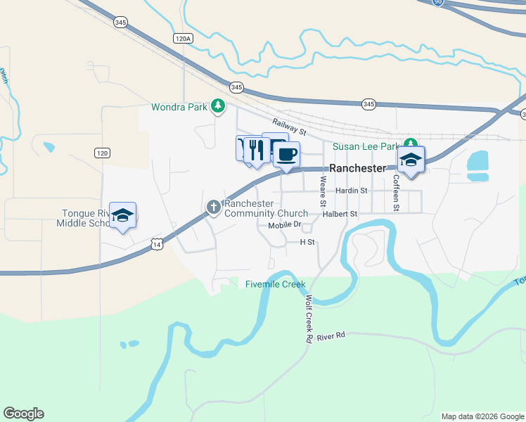 map of restaurants, bars, coffee shops, grocery stores, and more near 651 Halbert Street in Ranchester