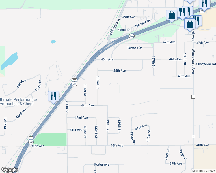 map of restaurants, bars, coffee shops, grocery stores, and more near 13296 44th Avenue North in Lake Hallie