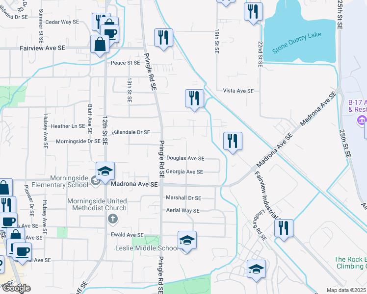 map of restaurants, bars, coffee shops, grocery stores, and more near 3353 Lawrence Street Southeast in Salem