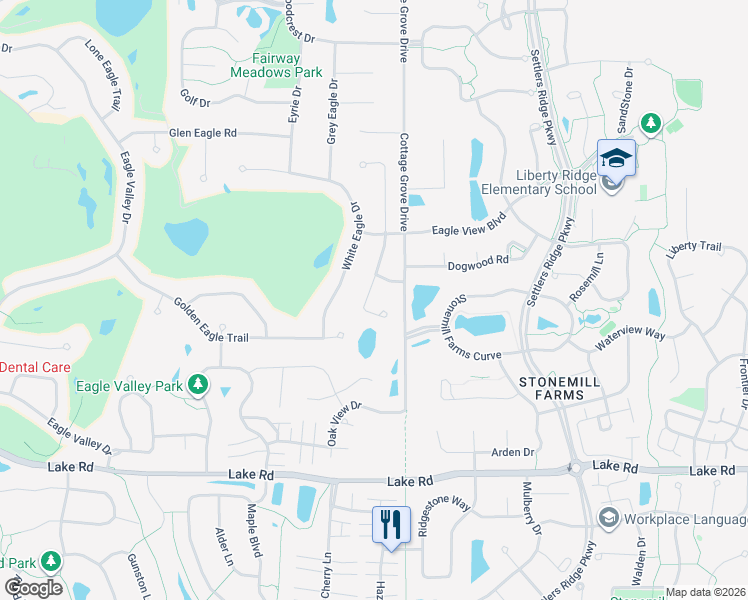 map of restaurants, bars, coffee shops, grocery stores, and more near 10975 Eagle View Place in Woodbury