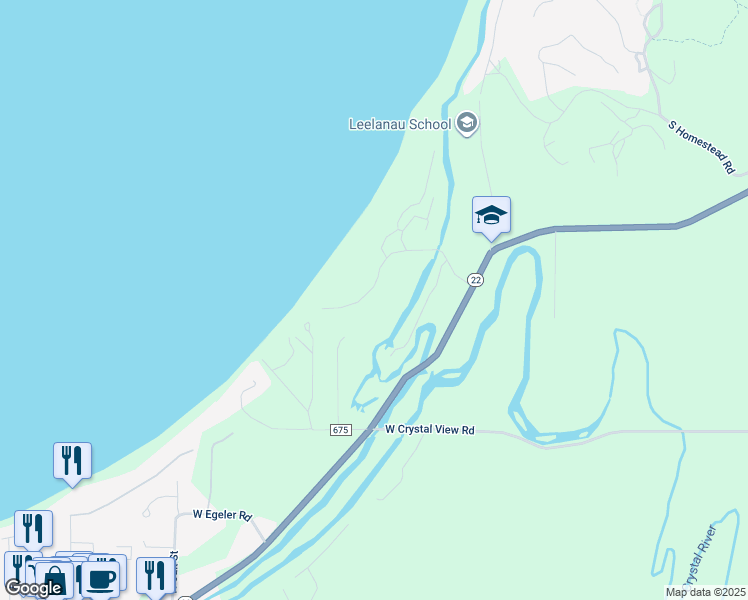map of restaurants, bars, coffee shops, grocery stores, and more near 5300-5398 West Overbrook Road in Glen Arbor