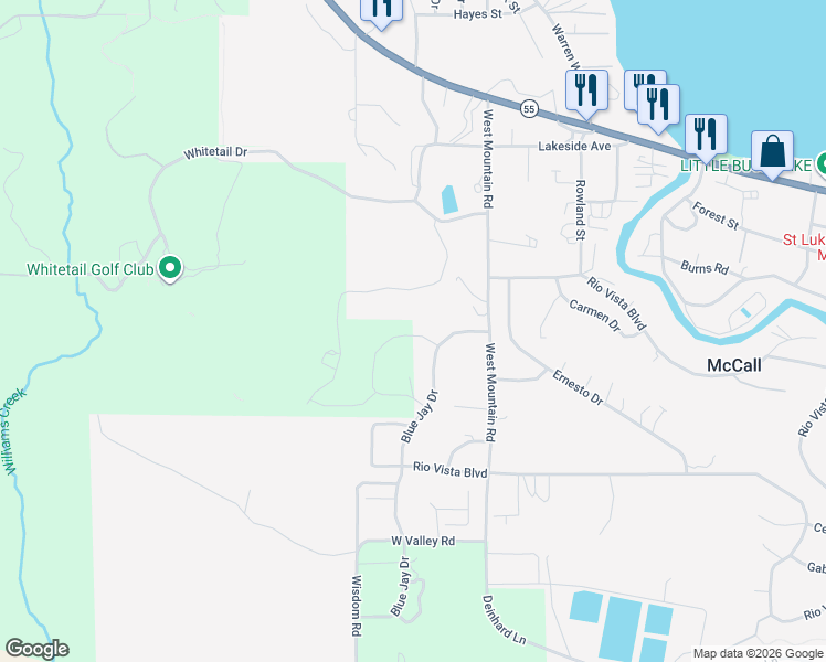 map of restaurants, bars, coffee shops, grocery stores, and more near 486 Timbercrest Loop in McCall