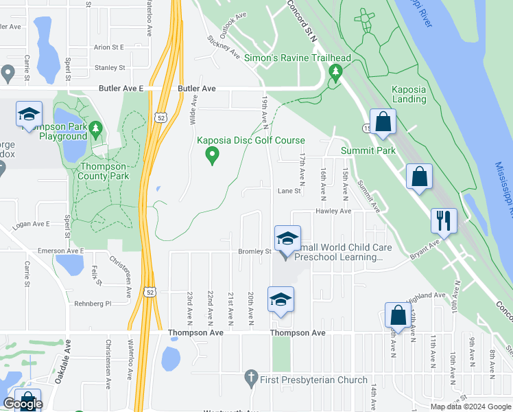 map of restaurants, bars, coffee shops, grocery stores, and more near 971 Logan Lane in South Saint Paul