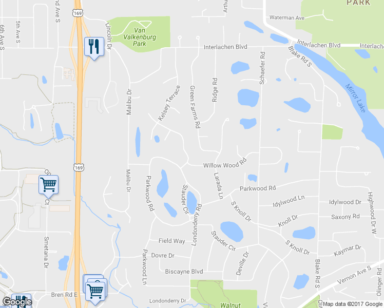 map of restaurants, bars, coffee shops, grocery stores, and more near 5305 Kelsey Terrace in Minneapolis