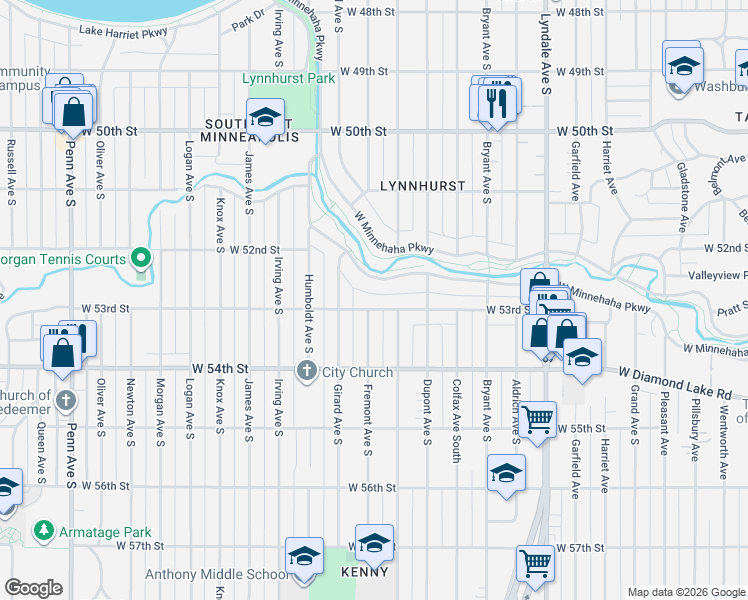 map of restaurants, bars, coffee shops, grocery stores, and more near 1214 West 53rd Street in Minneapolis