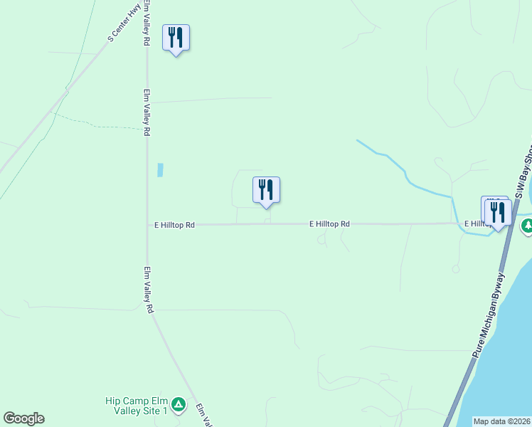 map of restaurants, bars, coffee shops, grocery stores, and more near 10343 East Hilltop Road in Suttons Bay