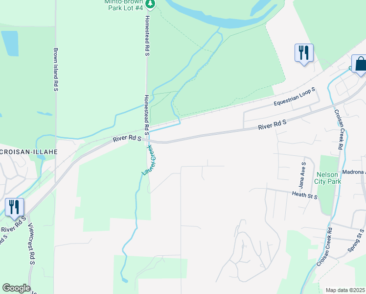 map of restaurants, bars, coffee shops, grocery stores, and more near 3362 River Road South in Salem