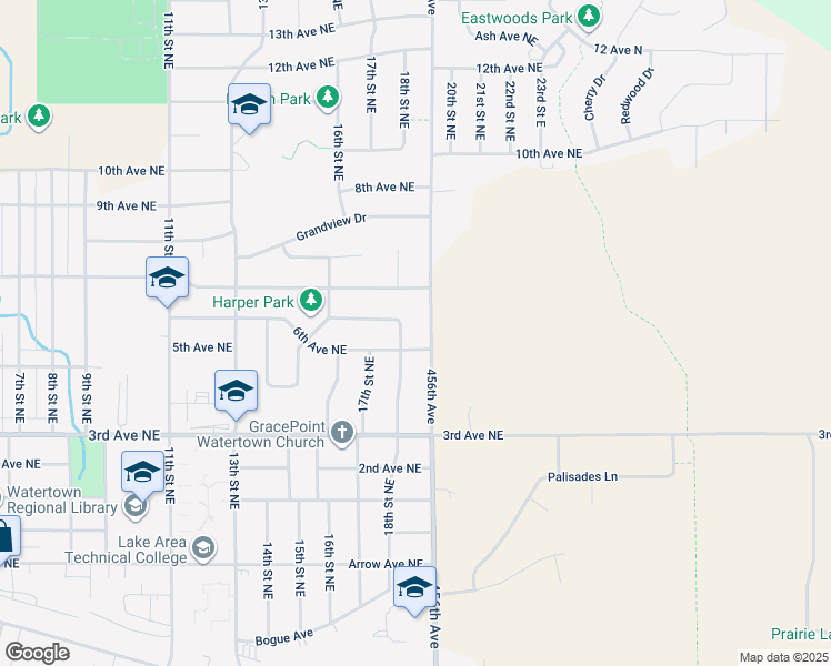 map of restaurants, bars, coffee shops, grocery stores, and more near 1801-1899 6th Ave NE in Watertown