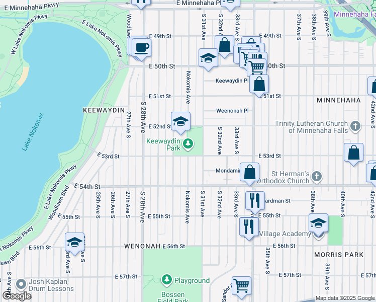 map of restaurants, bars, coffee shops, grocery stores, and more near 3030 East 53rd Street in Minneapolis