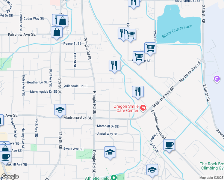 map of restaurants, bars, coffee shops, grocery stores, and more near 3353 Lawrence Street Southeast in Salem