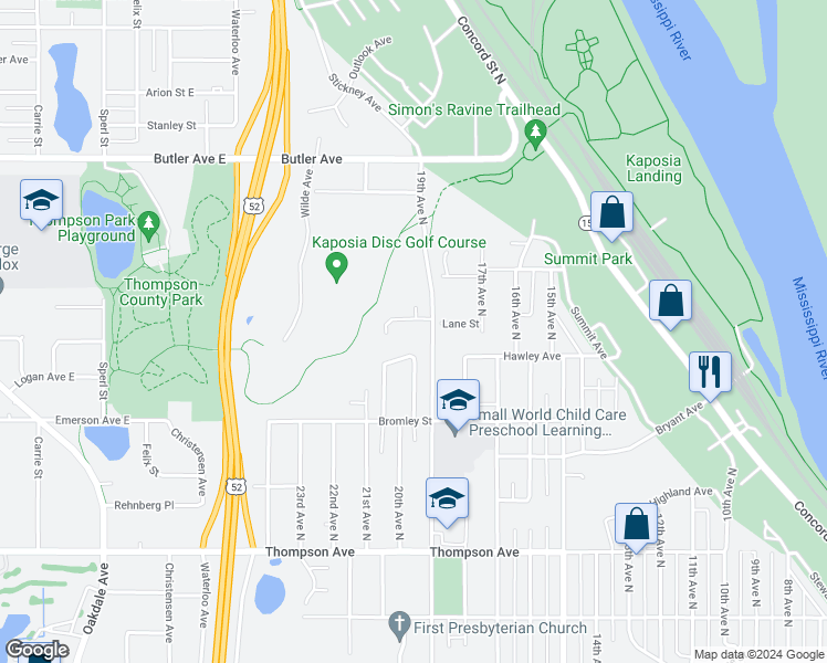map of restaurants, bars, coffee shops, grocery stores, and more near 971 Logan Lane in South Saint Paul