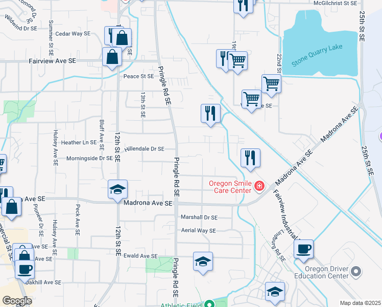 map of restaurants, bars, coffee shops, grocery stores, and more near 3353 Lawrence Street Southeast in Salem