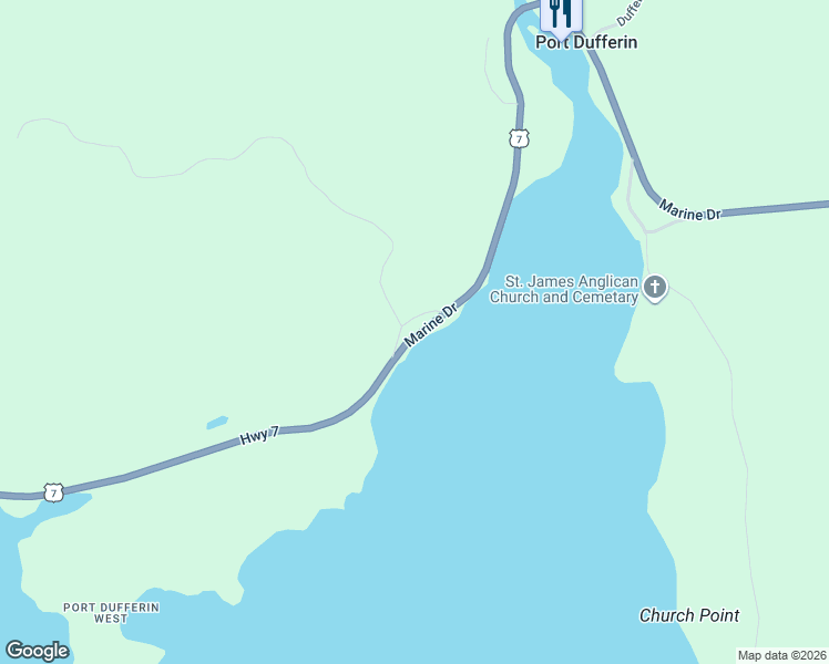 map of restaurants, bars, coffee shops, grocery stores, and more near Highway 7 in Port Dufferin