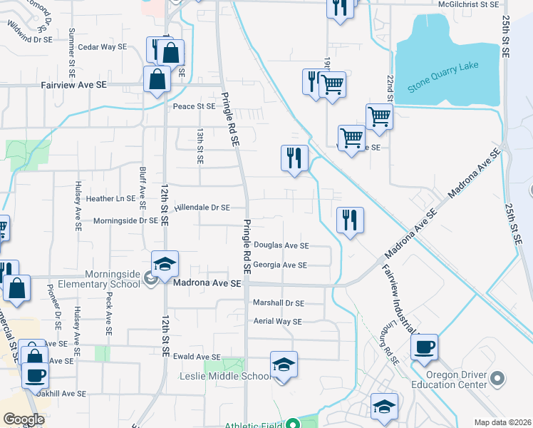 map of restaurants, bars, coffee shops, grocery stores, and more near 3353 Lawrence Street Southeast in Salem