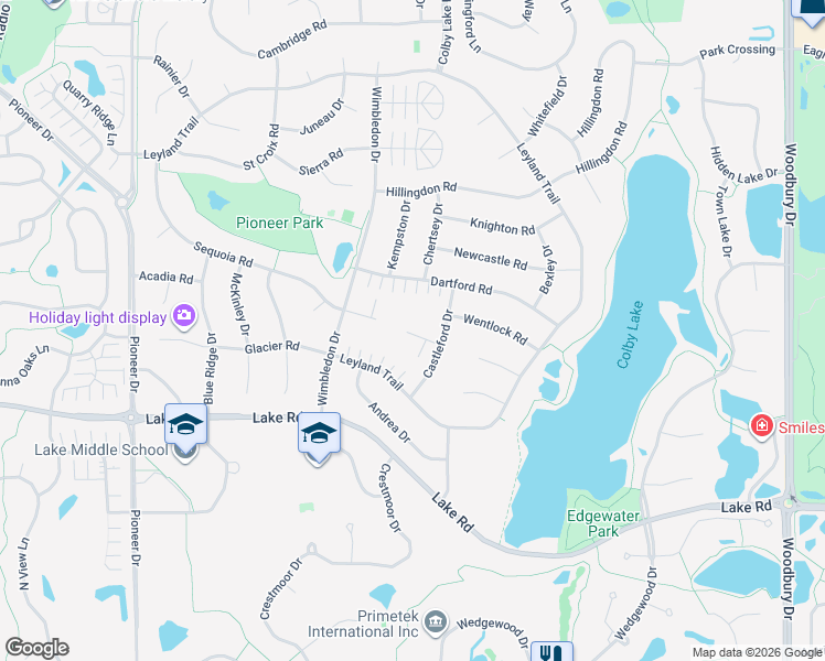 map of restaurants, bars, coffee shops, grocery stores, and more near 2896 Castleford Drive in Woodbury