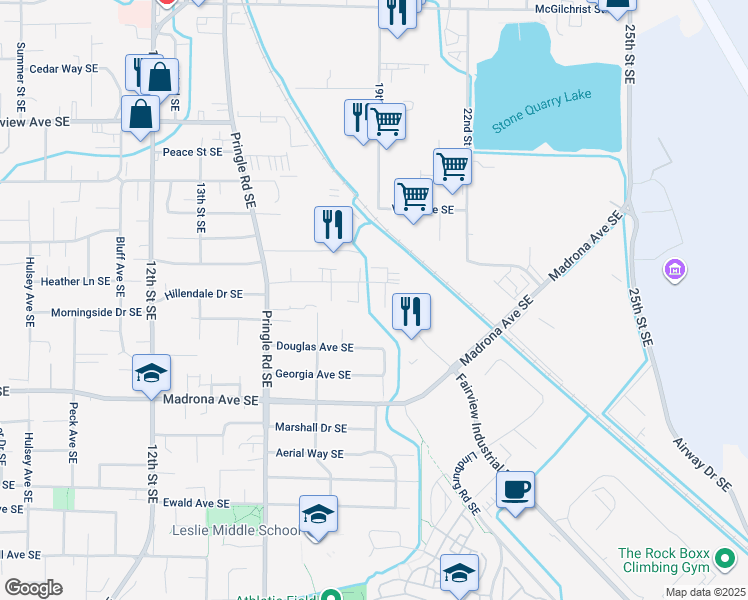 map of restaurants, bars, coffee shops, grocery stores, and more near 1785 Salishan Street Southeast in Salem