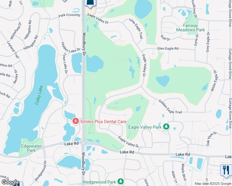 map of restaurants, bars, coffee shops, grocery stores, and more near 2726 Eagle Valley Drive in Woodbury