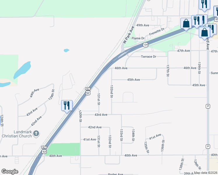 map of restaurants, bars, coffee shops, grocery stores, and more near 4496 132nd Street in Chippewa Falls