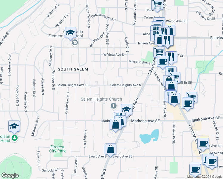 map of restaurants, bars, coffee shops, grocery stores, and more near 428 Salem Heights Avenue South in Salem