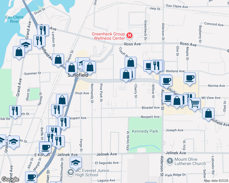 map of restaurants, bars, coffee shops, grocery stores, and more near 1907 Schofield Avenue in Weston