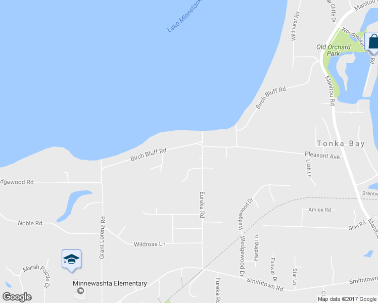 map of restaurants, bars, coffee shops, grocery stores, and more near 25695 Birch Bluff Road in Excelsior