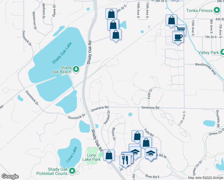 map of restaurants, bars, coffee shops, grocery stores, and more near 5300 Nolan Drive in Hopkins