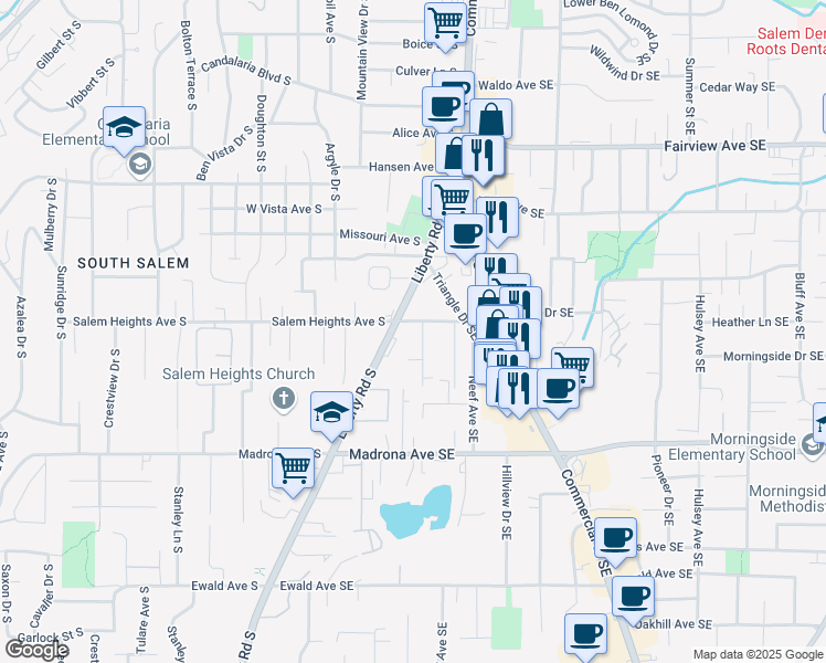 map of restaurants, bars, coffee shops, grocery stores, and more near 233 Salem Heights Avenue Southeast in Salem