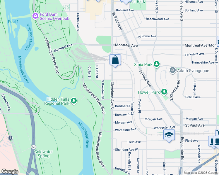 map of restaurants, bars, coffee shops, grocery stores, and more near 1085 Cleveland Avenue South in Saint Paul